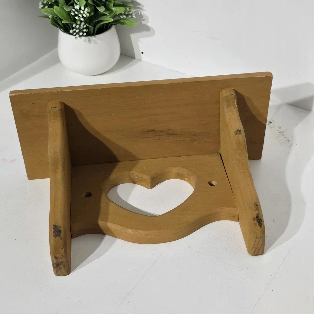 Vintage Wooden Wall Shelf Heart Cutout Cottagecore Plate Holder 12
